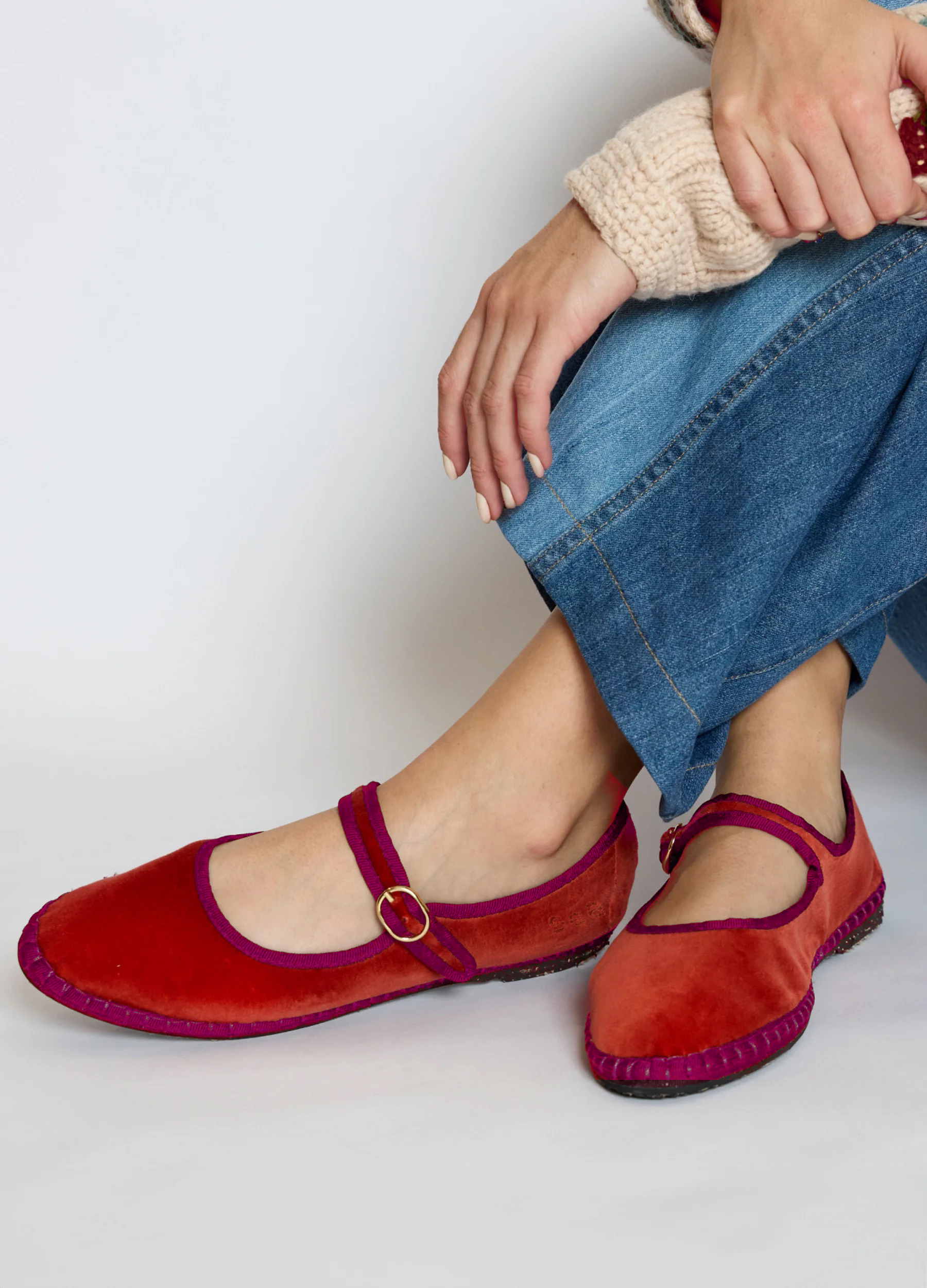 Sea New York Velvet Mary Jane Flats - Terracotta