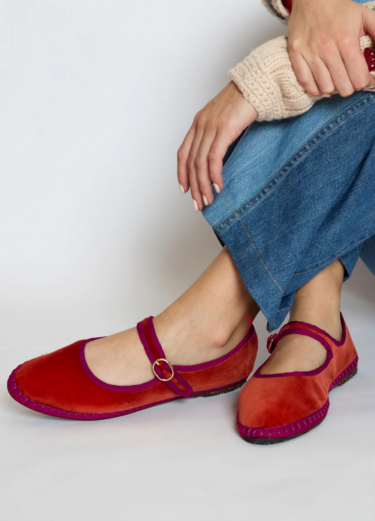 Sea New York Velvet Mary Jane Flats - Terracotta